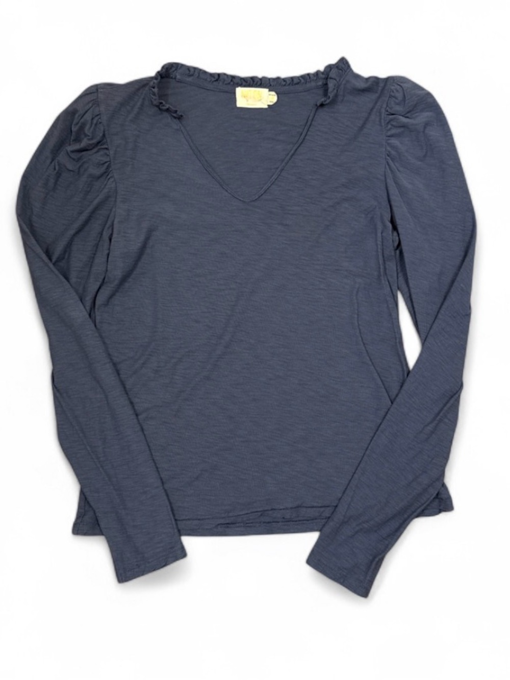 Nation LTD Slate Blue Long Sleeve Tee Puff Shoulder Pima Cotton Top M